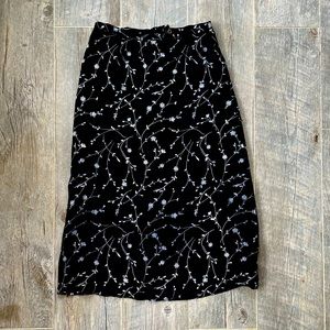Vintage black floral slip midi skirt